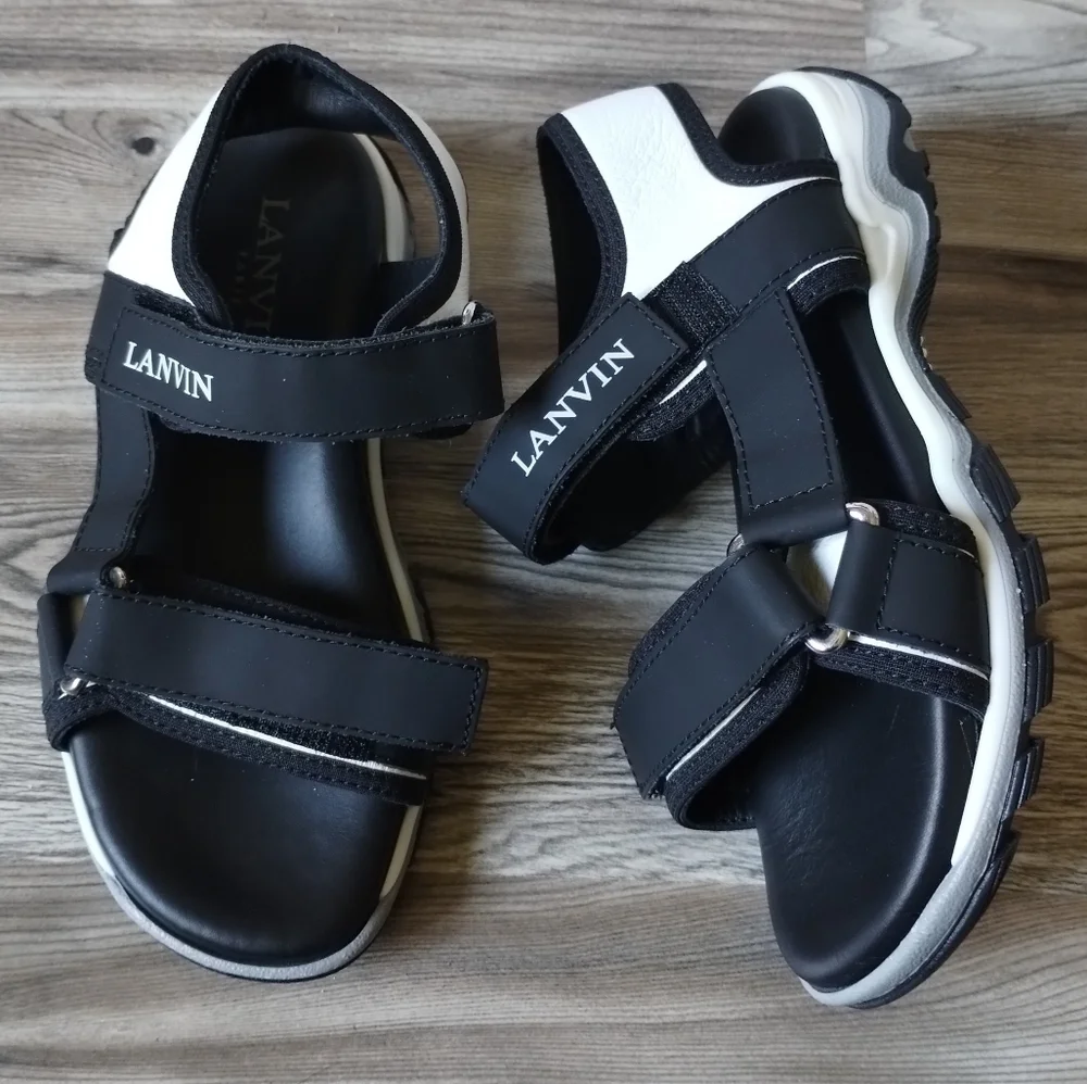 Lanvin Paris Black White Strappy Sandals Kids Size 30 US 12.5